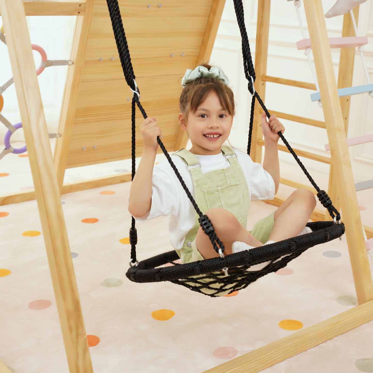 Avenlur Sweetgum 8-in-1 Indoor Wooden Playset – Montessori Climber with Slide, Rockwall, Swing & More (X-Large)