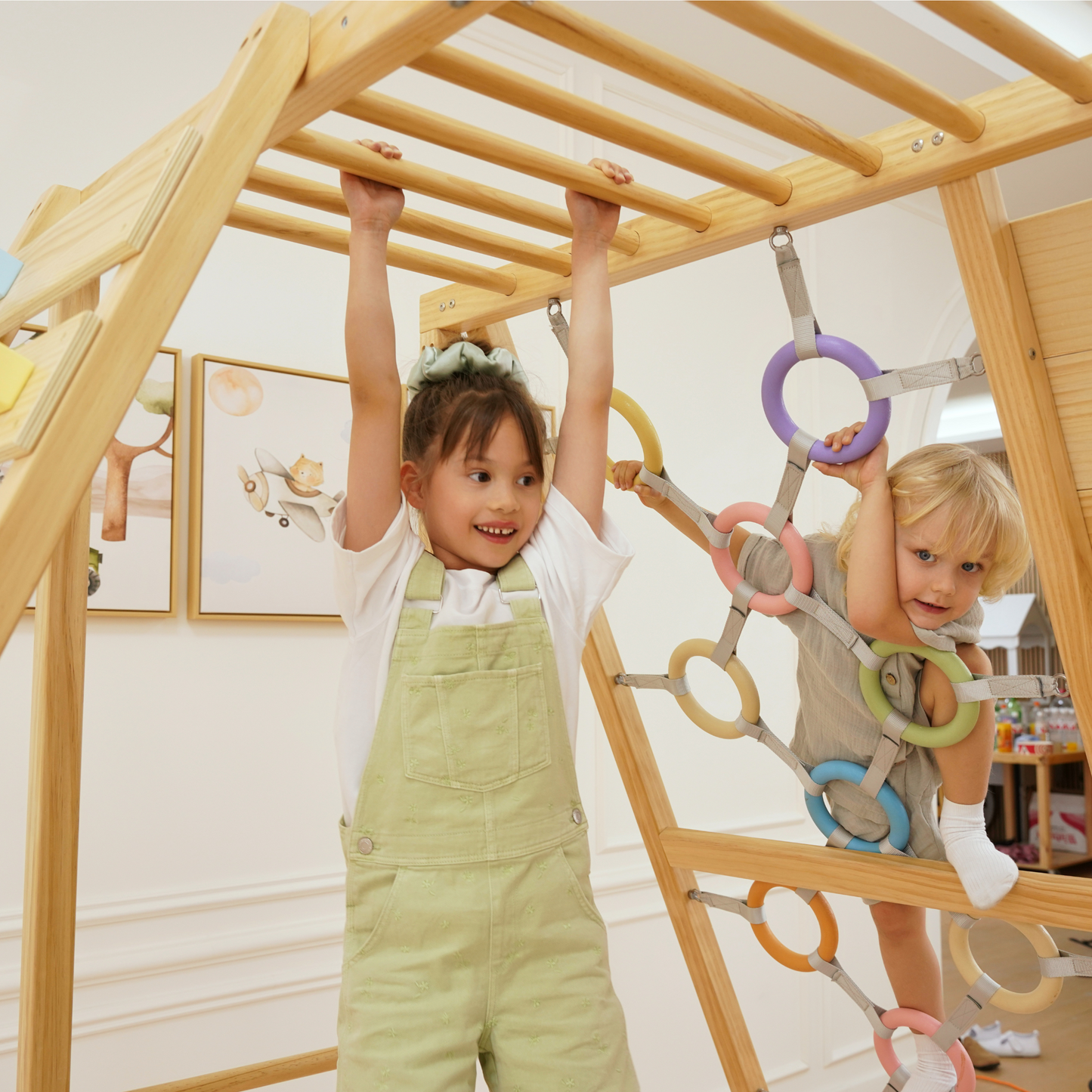 Avenlur Sweetgum Jumbo Indoor Wooden Playset – Montessori 8-in-1 Climber with Slide, Rock Wall & Swing