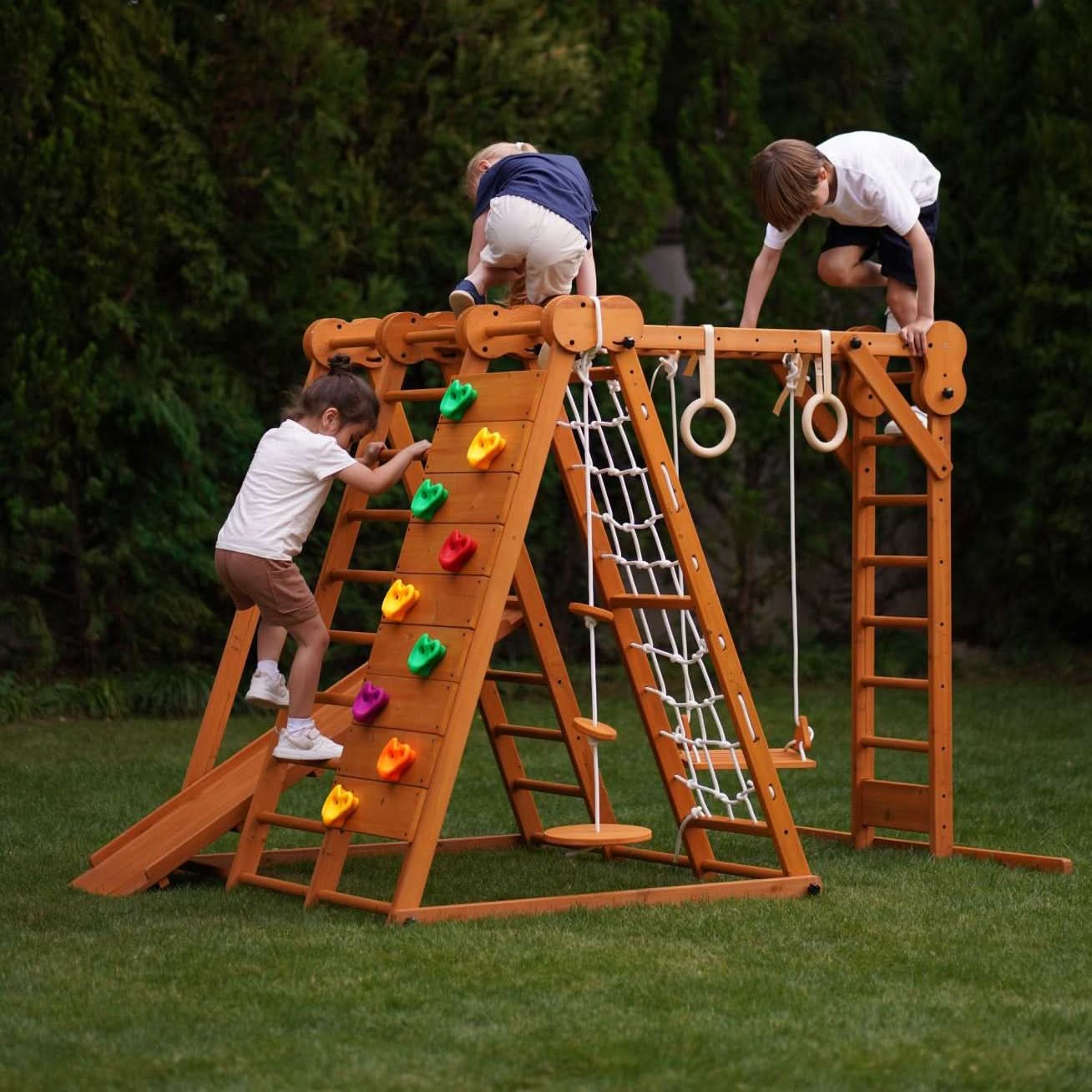 Chestnut 8-in-1 Jungle Gym Playset for Toddlers Indoor Outdoor
