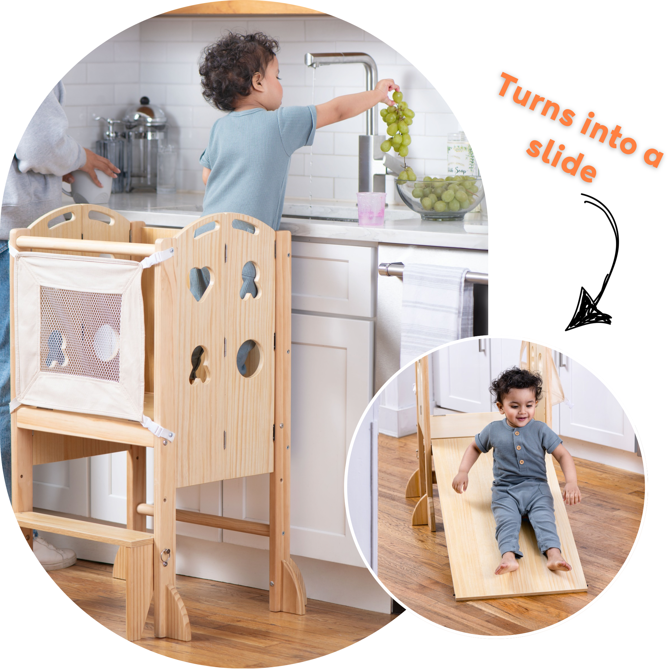 Laurel 4-in-1 Kitchen Tower, Slide & Chalkboard | Avenlur Laurel 4-in-1 Kitchen Tower, Slide & Chalkboard | Avenlur