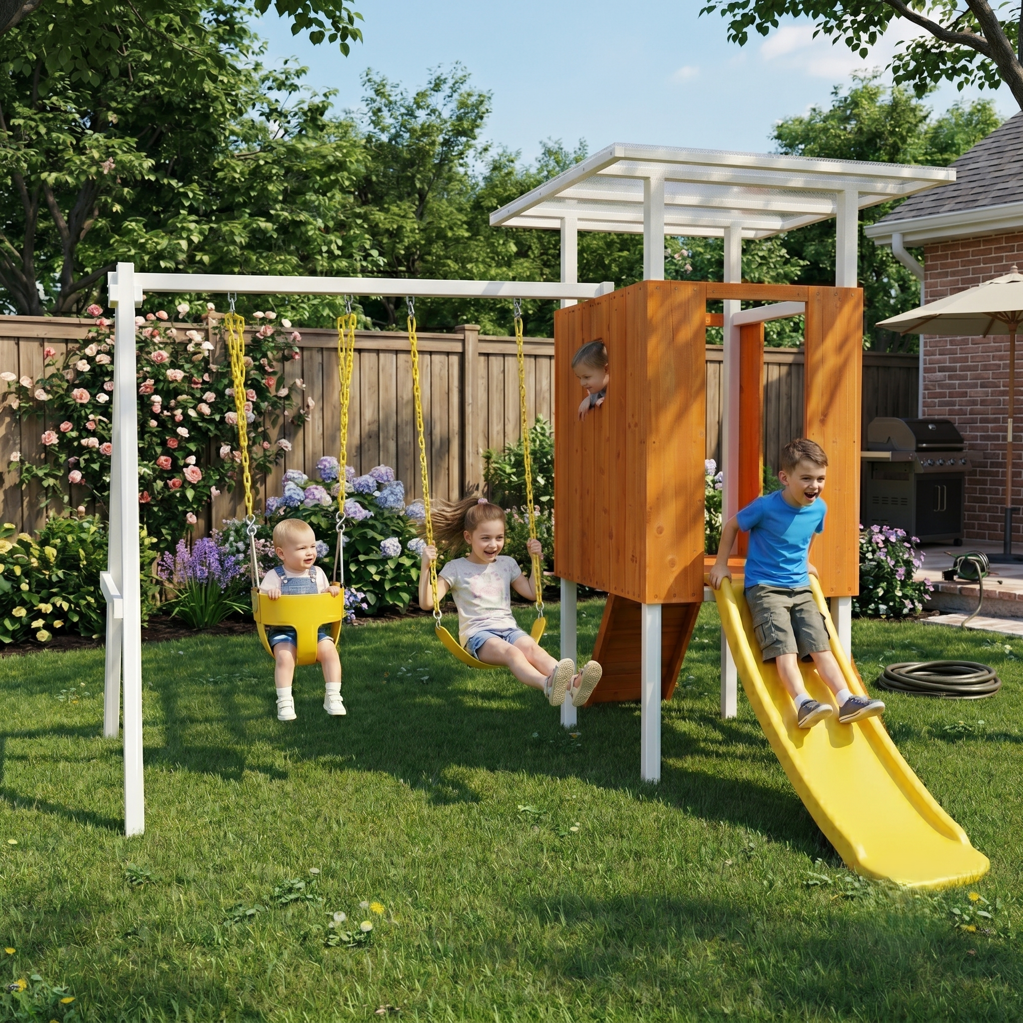 Forest Small Outdoor Toddler Swing Set | Compact Wooden Frame