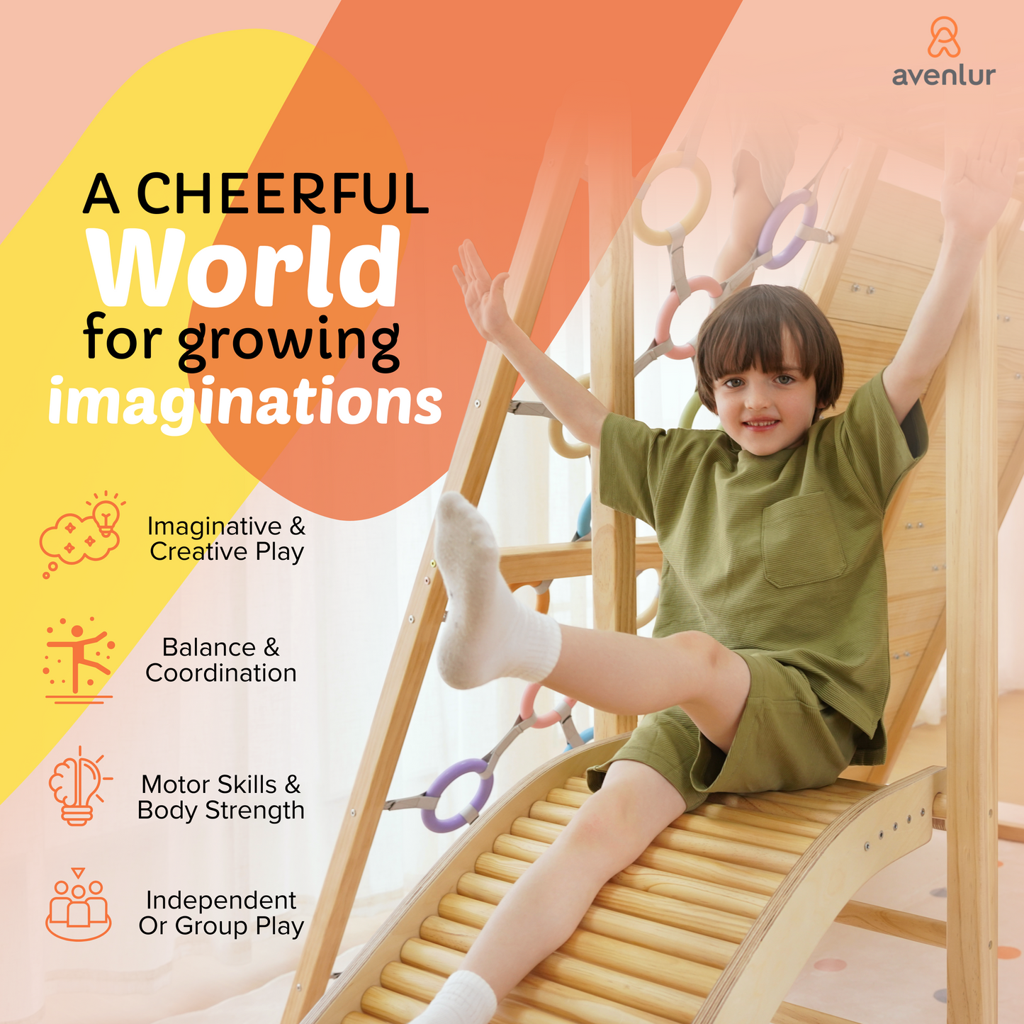 Avenlur Sweetgum Jumbo Indoor Wooden Playset – Montessori 8-in-1 Climber with Slide, Rock Wall & Swing