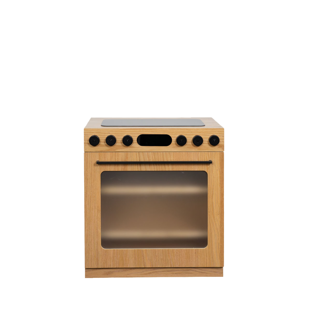 Oak Fluted Play Oven โ Montessori Wooden Toy Kitchen