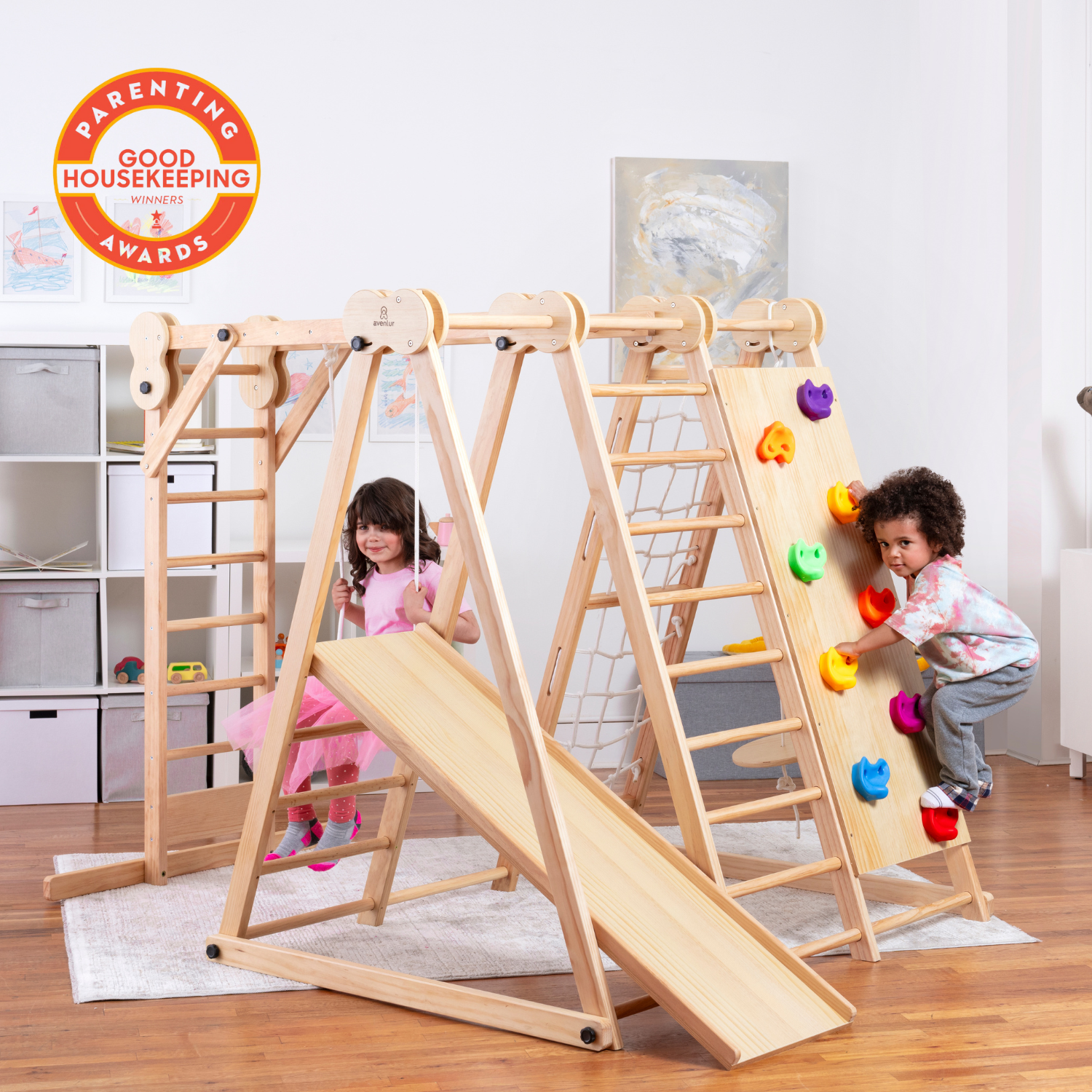 Indoor 8 in 1 Foldable Wooden Jungle Gym Chestnut From Avenlur Avenlur
