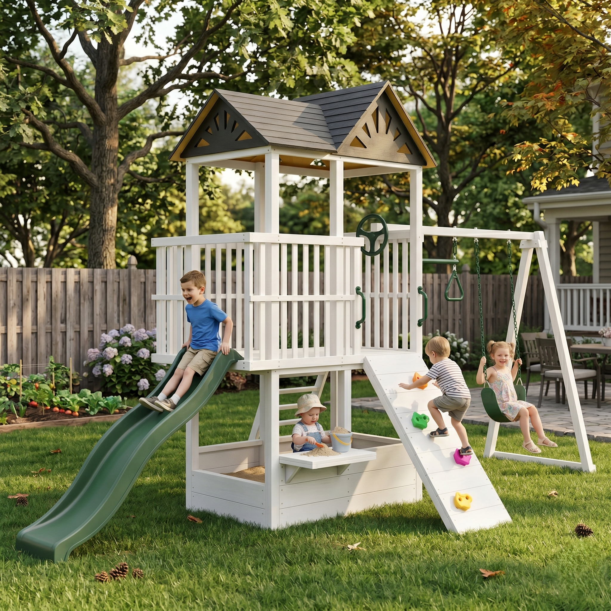 Craftsman Modern Outdoor Swing Set | Stylish Wooden Backyard Frame