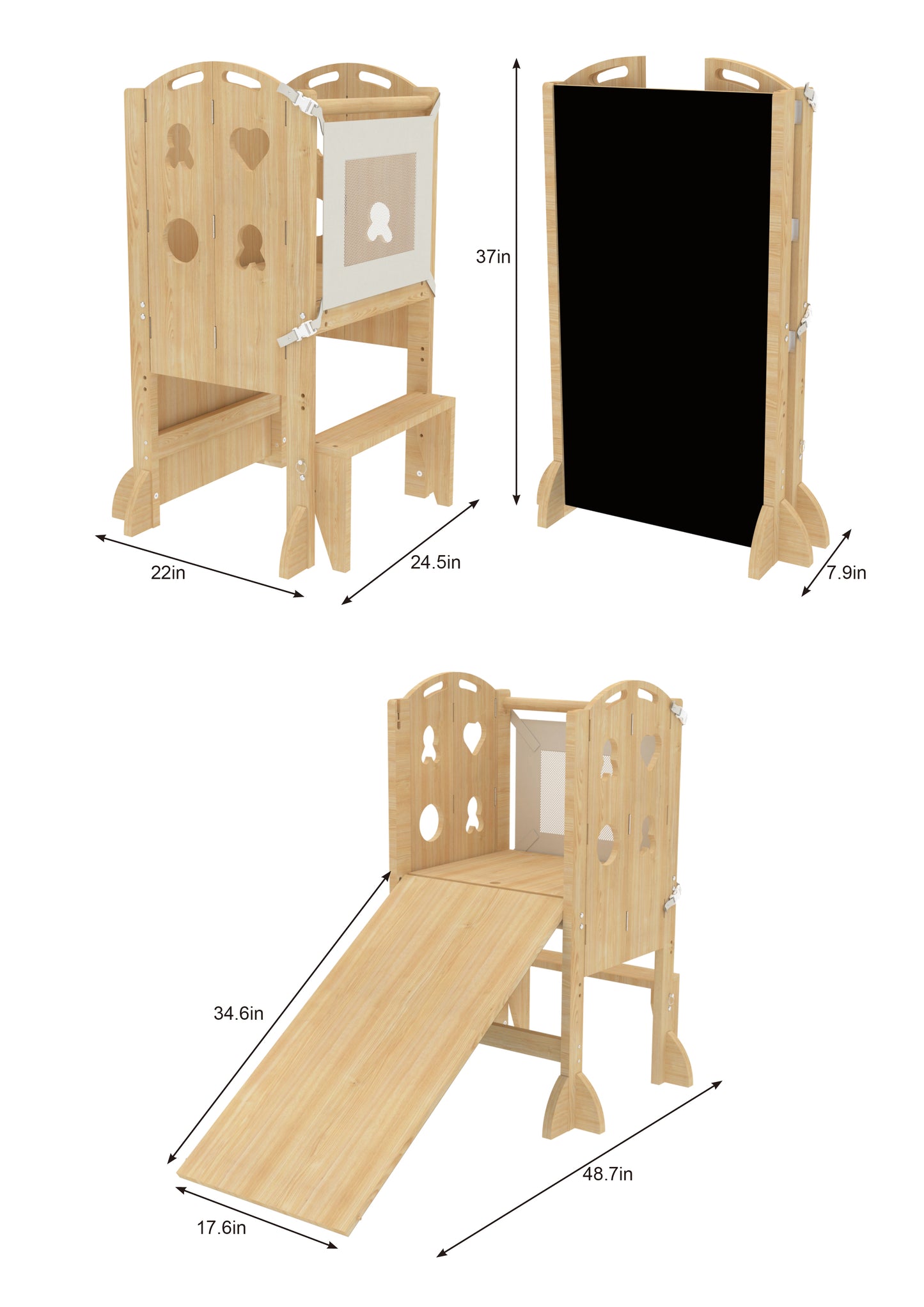 Laurel - 4 in 1 faltbarer Küchenturm, Stiefhocker, Tafel und Rutsche
