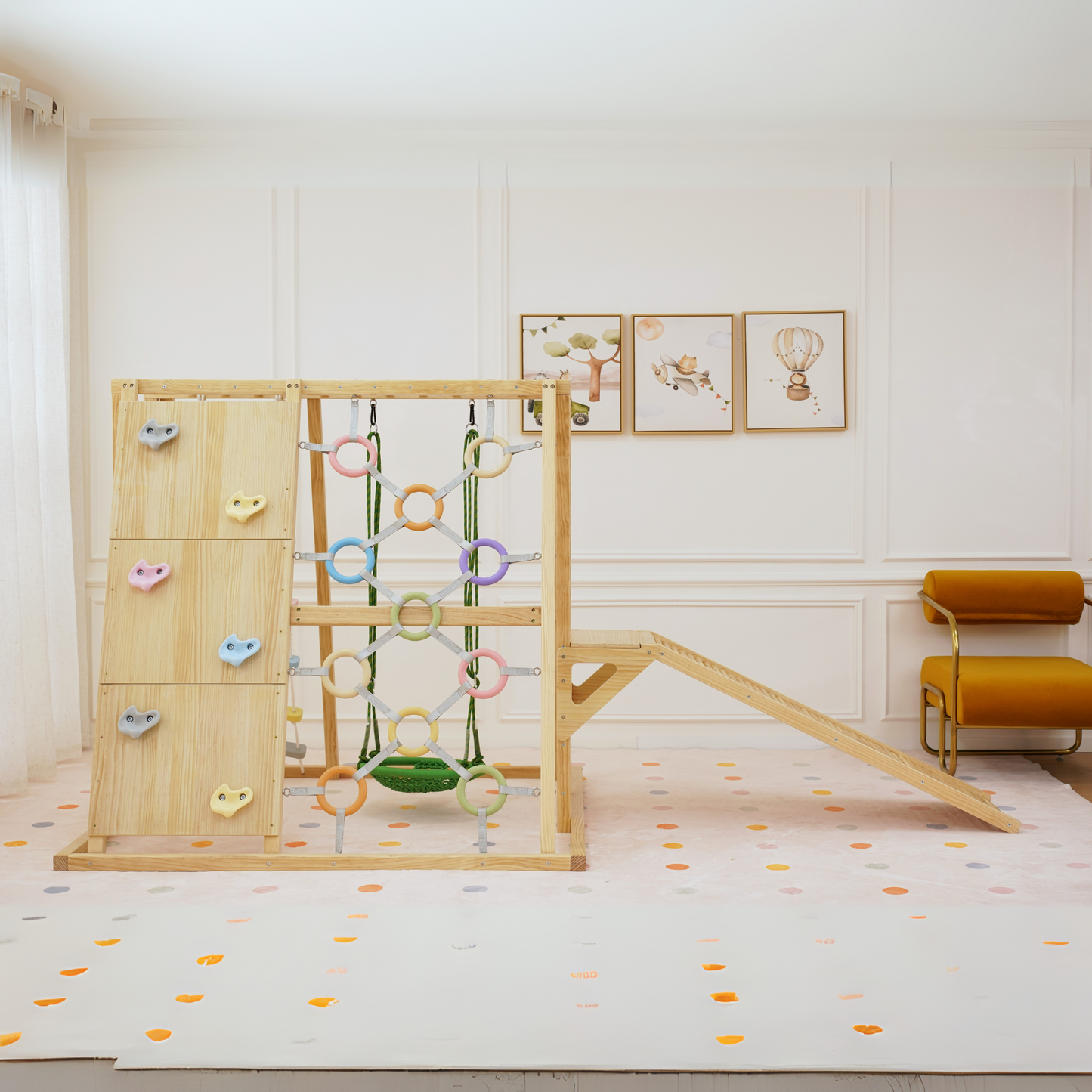 Full room setup of Avenlur Sweetgum indoor climber, showing compact design and modern décor compatibility