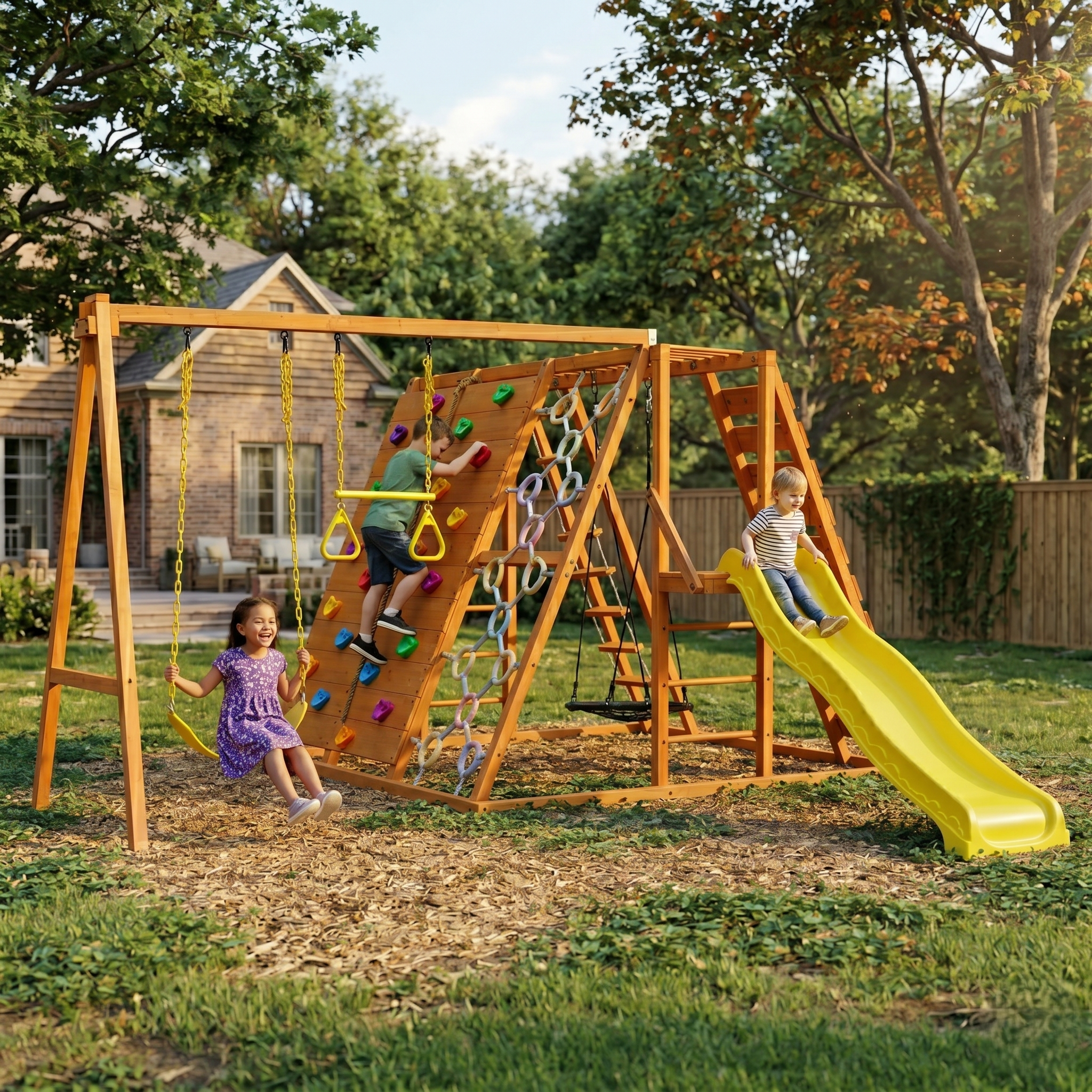 Sycamore Climbing Set with Swing & Trapeze – Backyard Adventure