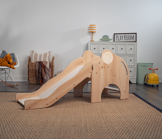 Nima - Avenlur's Elephant Slide in Natural Wood Color - Side View