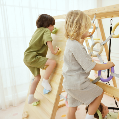 Avenlur Sweetgum 8-in-1 Indoor Wooden Playset – Montessori Climber with Slide, Rockwall, Swing & More (X-Large)