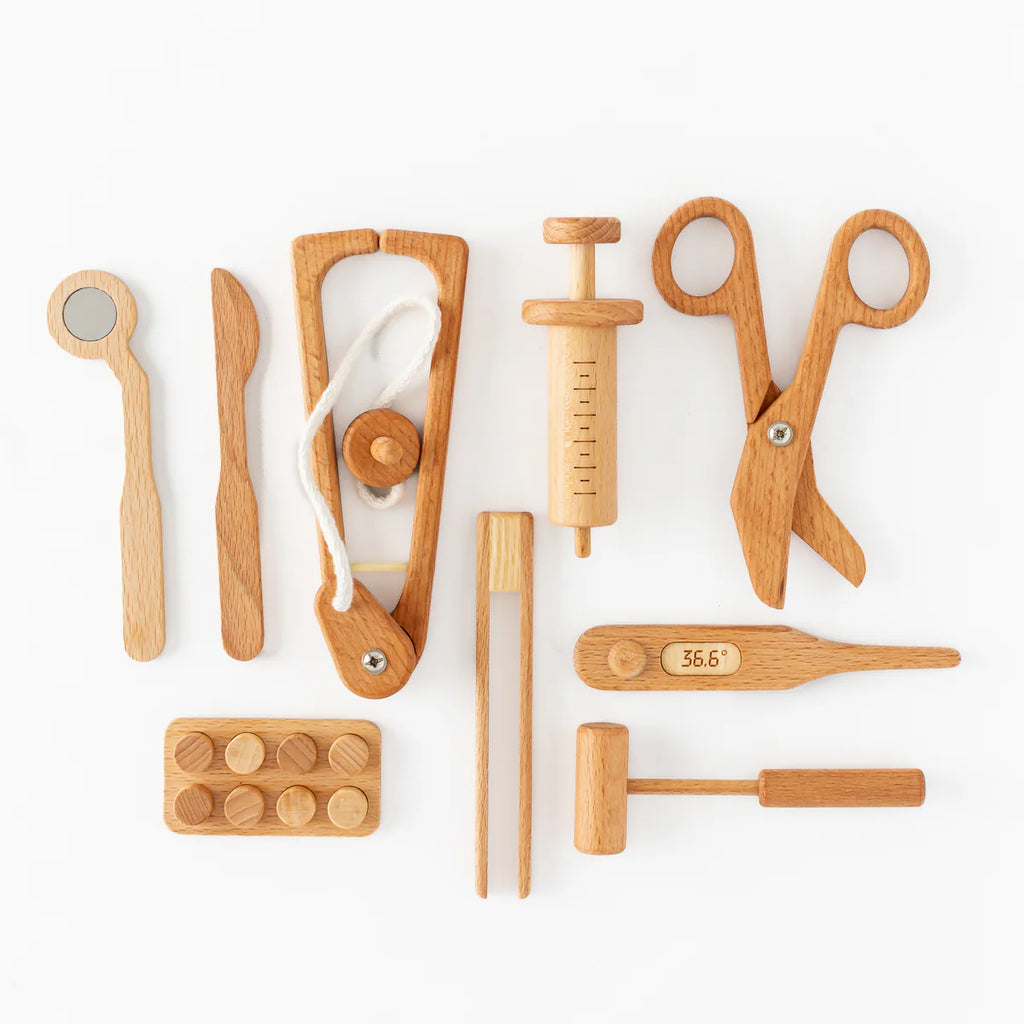 Wooden Doctor Pretend Play Set – Montessori Medical Tools for Kids