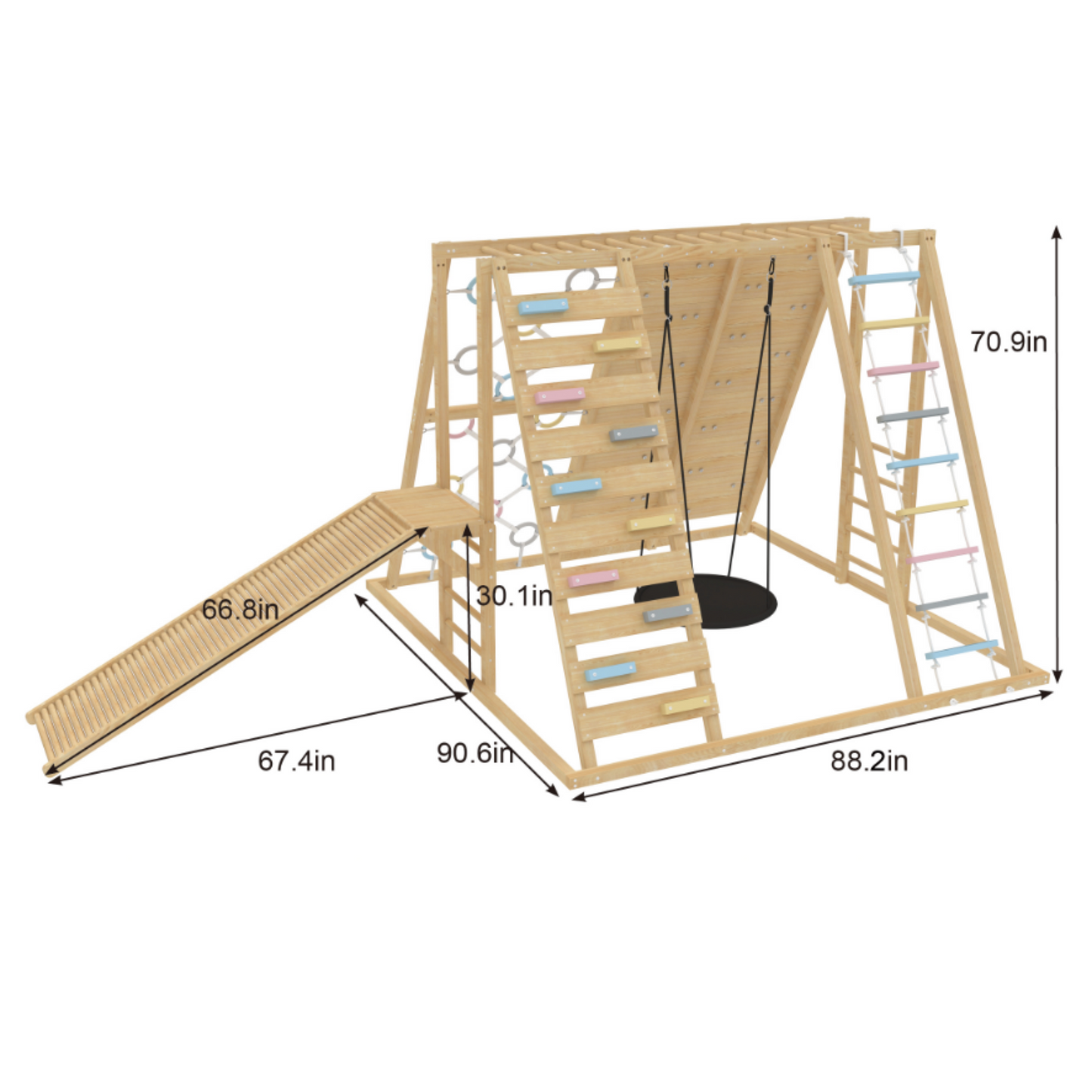 Avenlur Sweetgum Jumbo Indoor Wooden Playset – Montessori 8-in-1 Climber with Slide, Rock Wall & Swing
