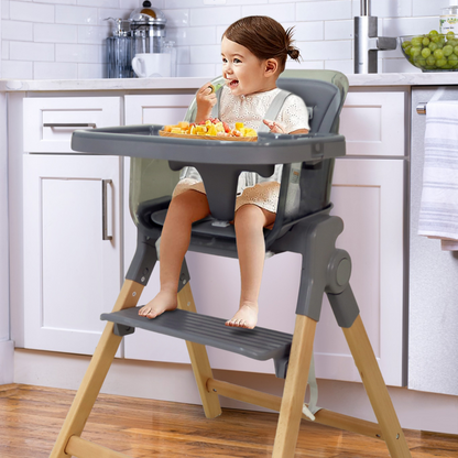 Clover - Wooden High Chair with Baby Feeding Table and Foot Rest for toddler