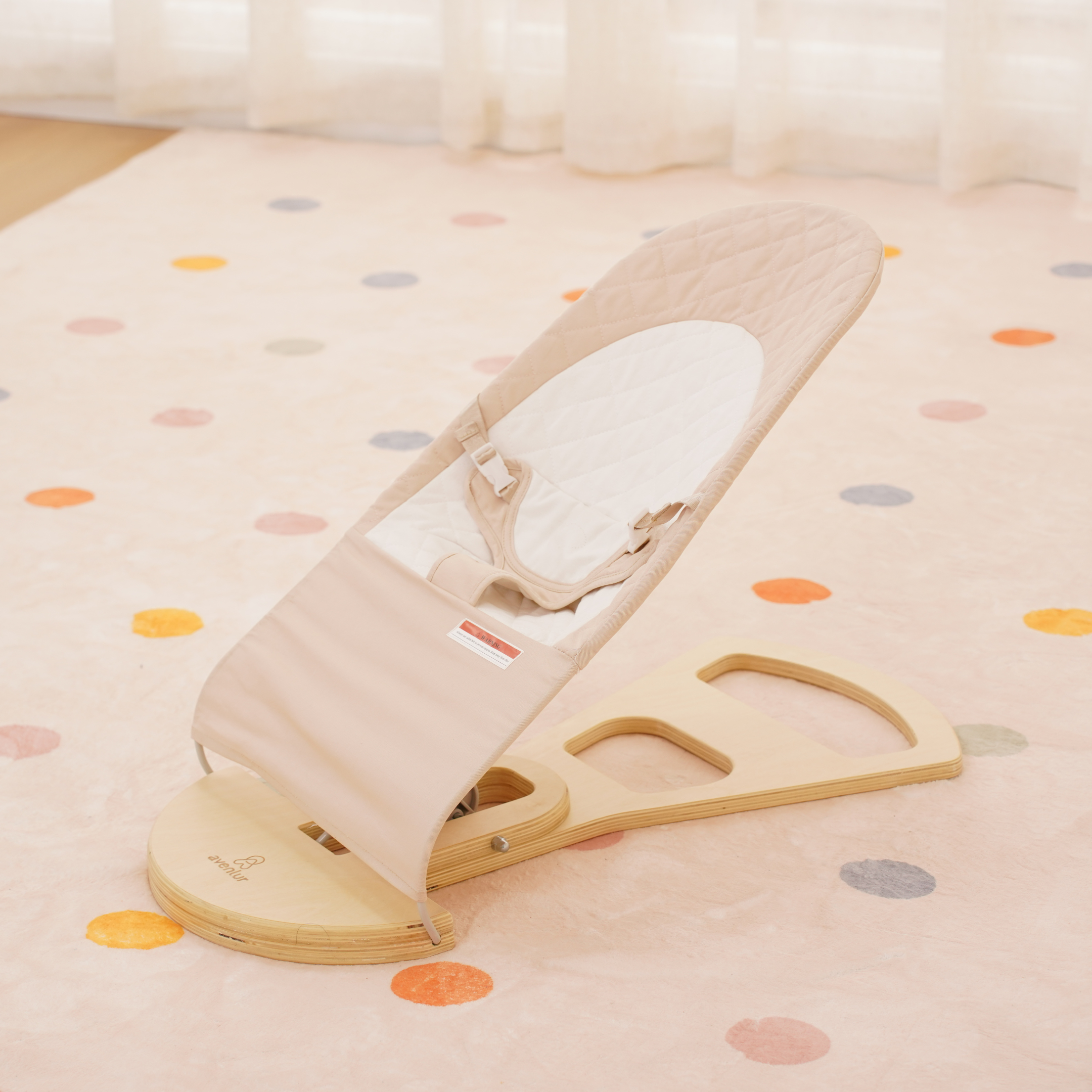 Avenlur Fir Wooden Baby Bouncer – Foldable Infant Rocker with Play Arch