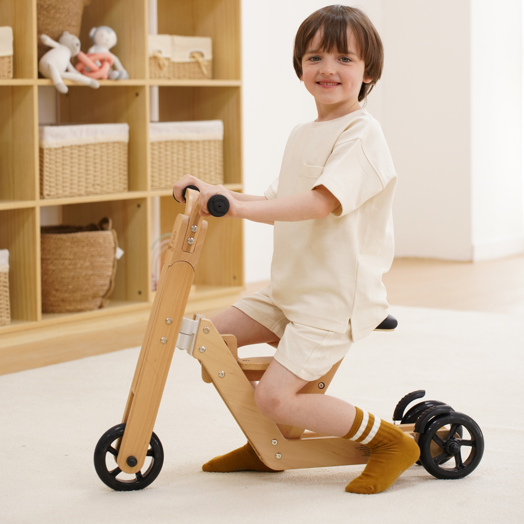 Juneberry 2-in-1 Wooden Scooter & Ride-On Toy for Toddlers