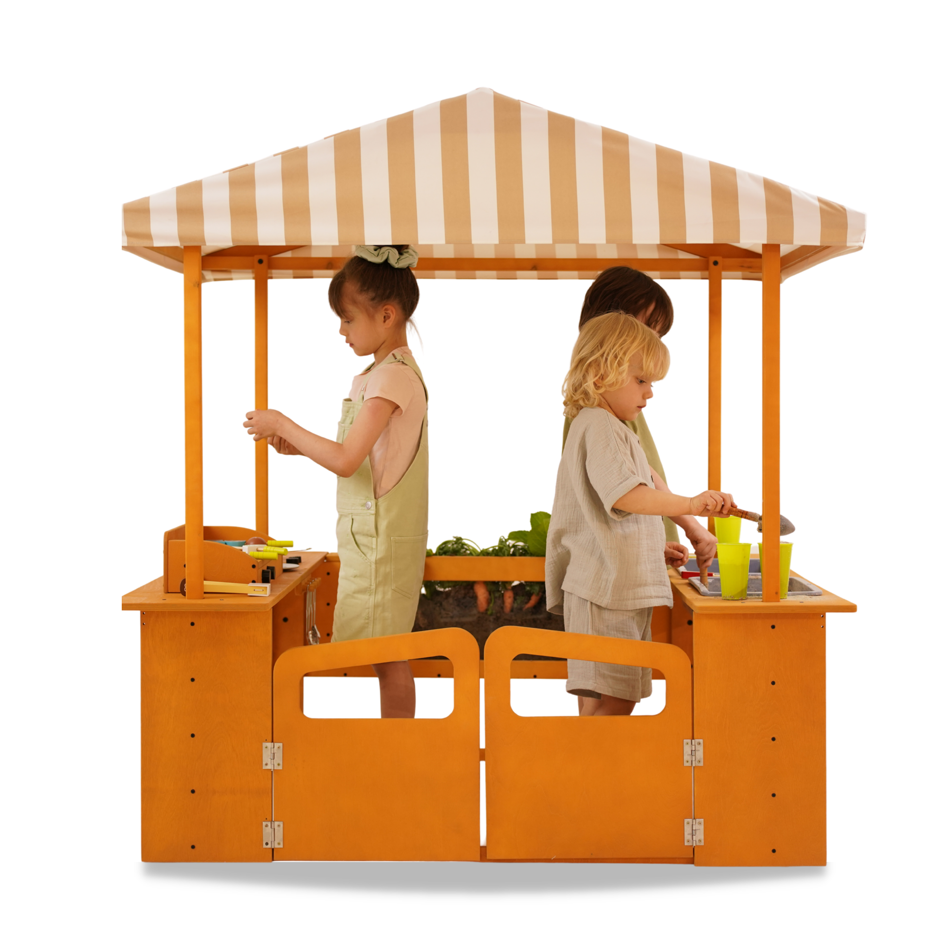 4-in-1 Wooden Playhouse with Garden Planter for Kids