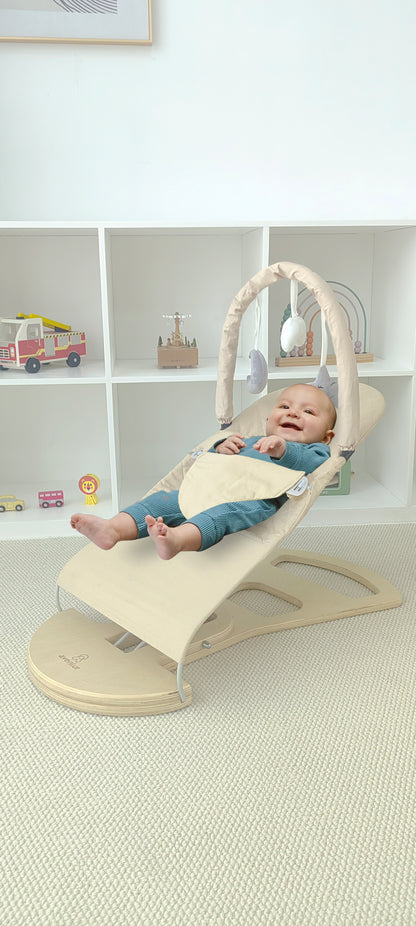 Transat pour bébé Avenlur Fir – Transat pliable en bois avec arche de jeu