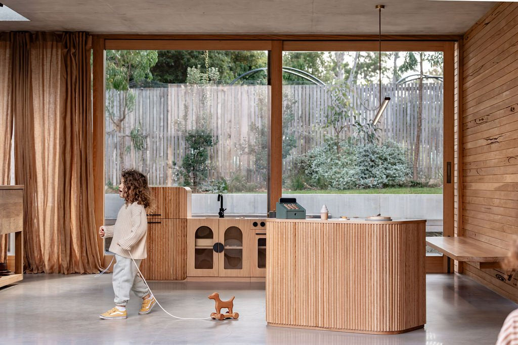 Oak Fluted Play Kitchen Set: Fridge + Sink + Oven