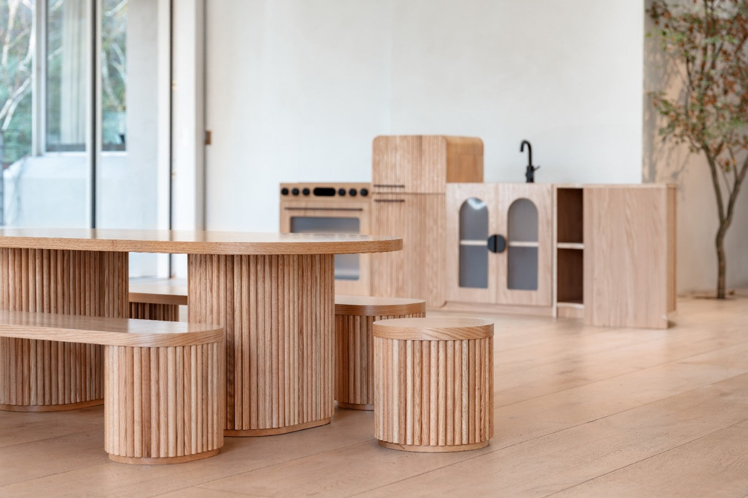 Fluted Oval Kids Table – Solid European Oak Activity Table