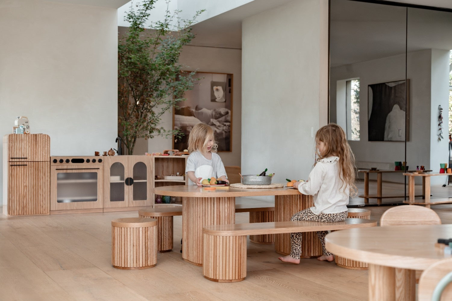 Fluted Oval Kids Table – Solid European Oak Activity Table