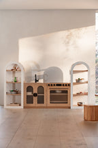 Arched Shelf (White + Natural) – 4-Tier Open Storage