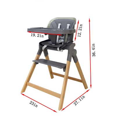 Clover - Wooden High Chair with Baby Feeding Table and Foot Rest for toddler