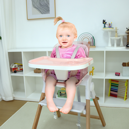 Clover - Wooden High Chair with Baby Feeding Table and Foot Rest for toddler