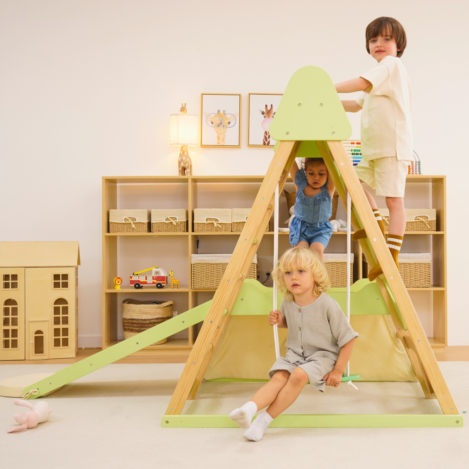 Avenlur Bush 6-in-1 Indoor-Klettergerüst aus Holz – Montessori-Spielset für Kleinkinder mit Rutsche, Kletterwand, Leiter und mehr