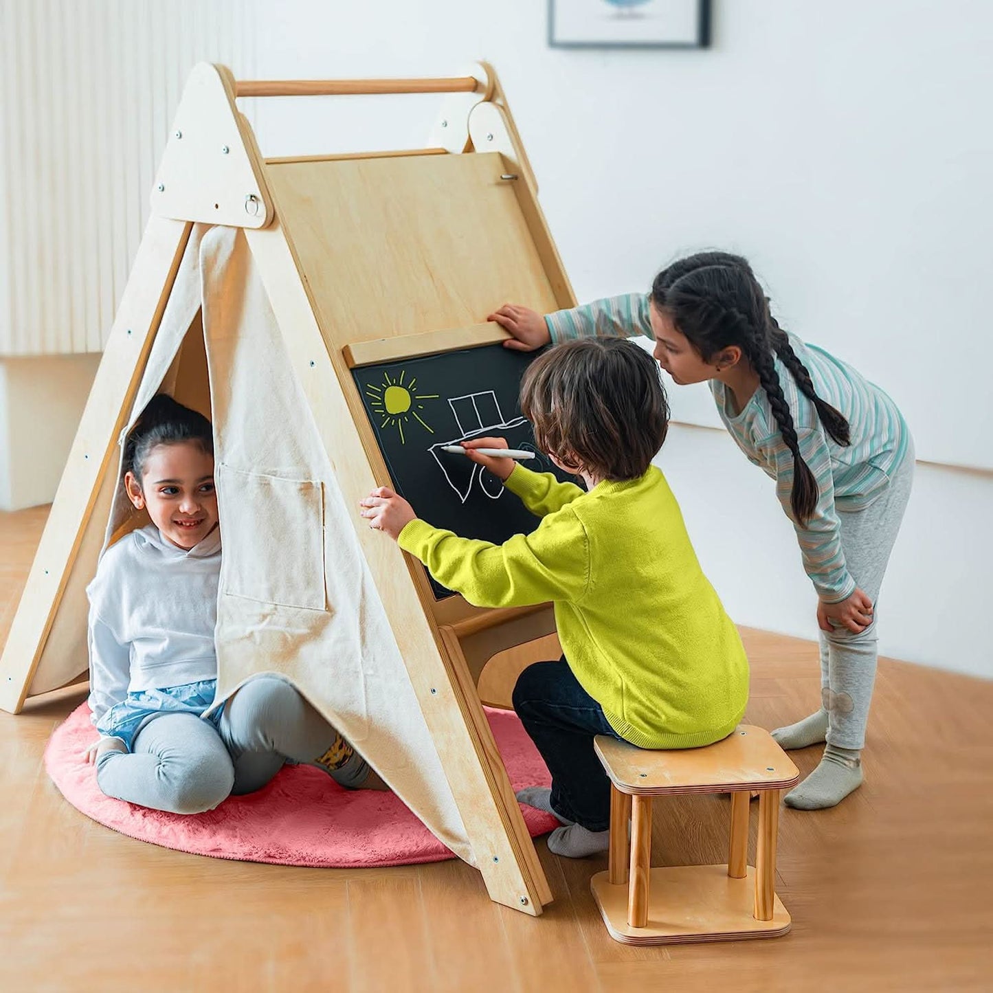 Oak - Wood Learning Tent and Climber with Desk and Chair.