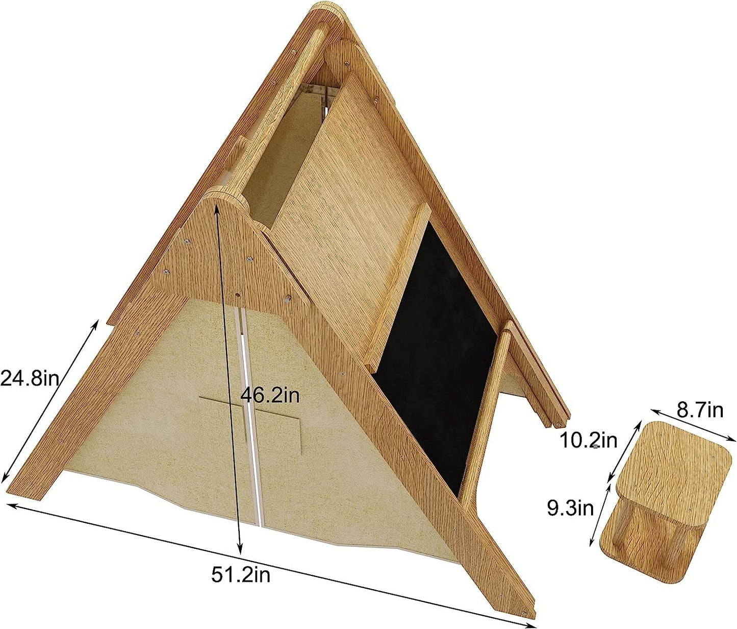 Eiche - Holz-Lernzelt und Klettergerüst mit Schreibtisch und Stuhl