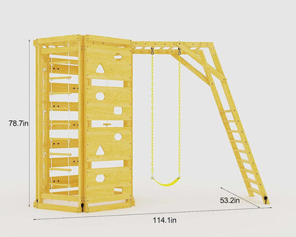 Hawthorn - Klettergerüst für draußen mit Klettergerüst, Schaukel und achteckigem Kletterspielset