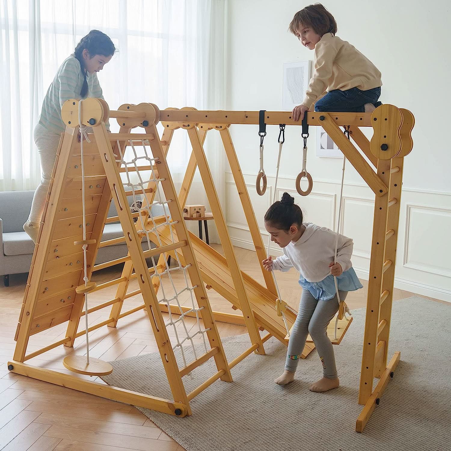 Chestnut 8-in-1 Jungle Gym for Toddlers | Indoor & Outdoor Wooden Playset