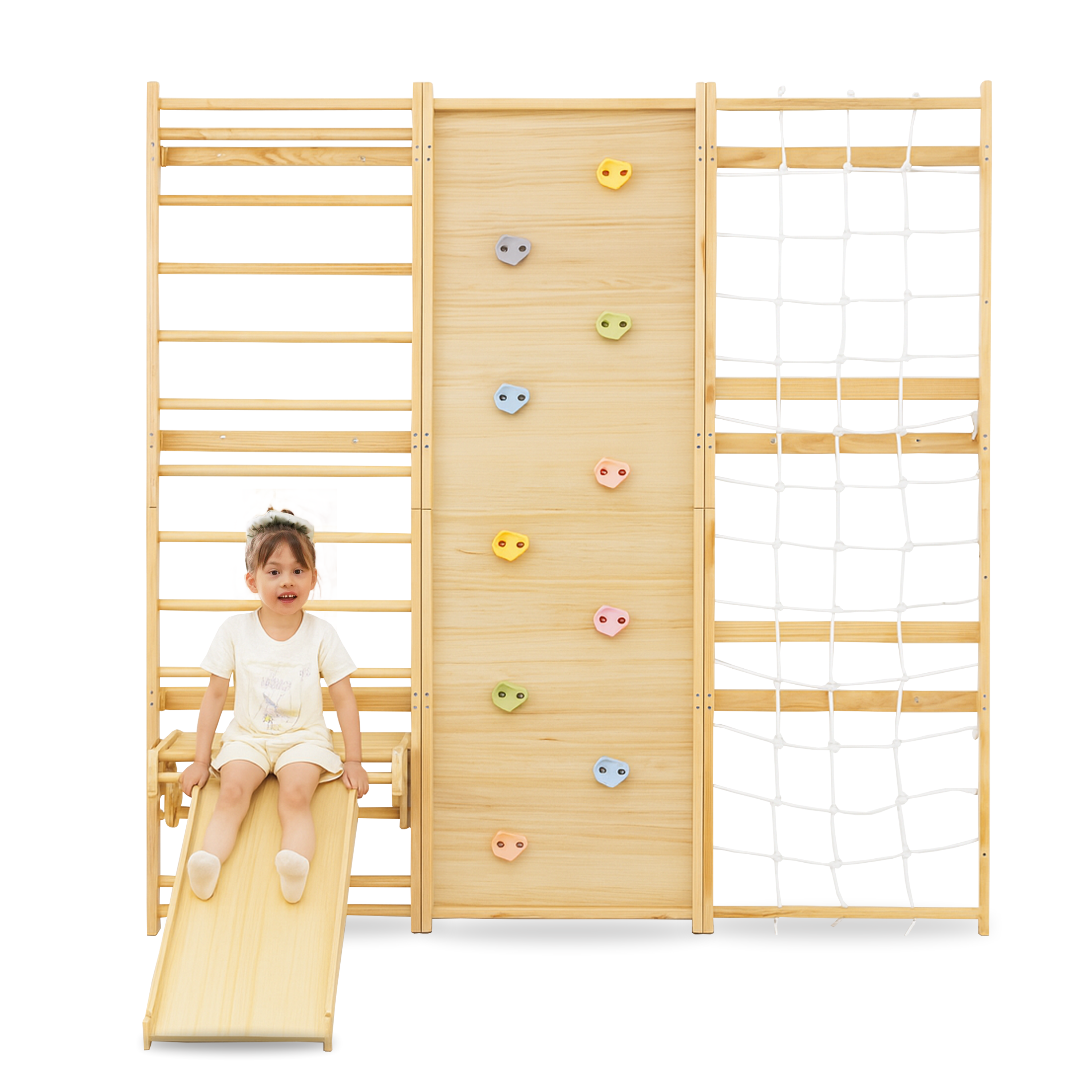 Walnut Modular 9-in-1 Swedish Ladder Wall Gym – Indoor Climber for Kids & Toddlers 95" Height