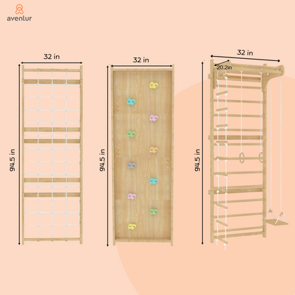 Walnut Modular 9-in-1 Swedish Ladder Wall Gym – Indoor Climber for Kids & Toddlers