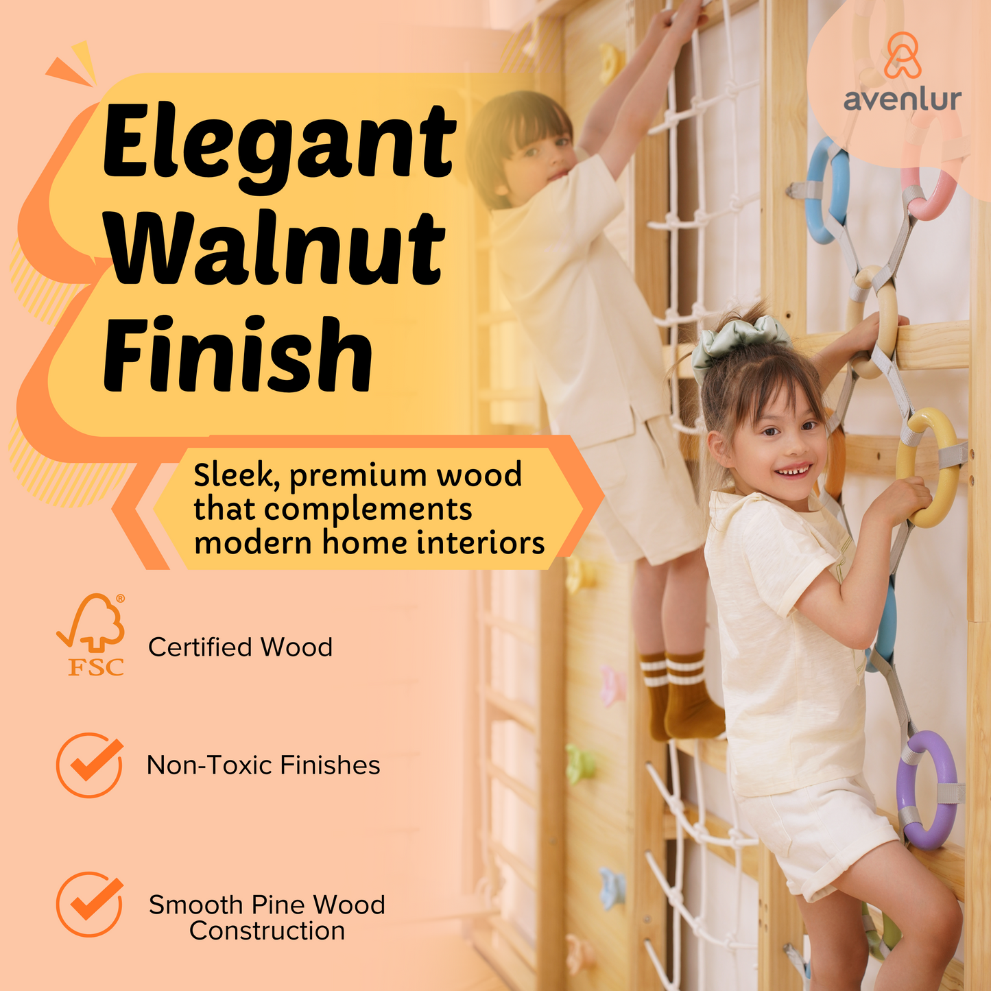 Walnut Modular 9-in-1 Swedish Ladder Wall Gym – Indoor Climber for Kids & Toddlers