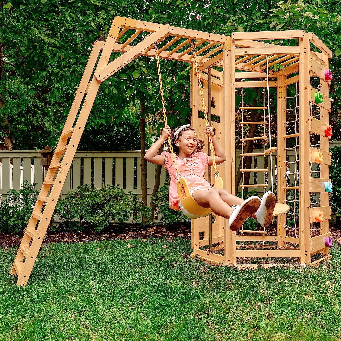 Hawthorn - Outdoor Climber with Monkey Bars, Swing, and Octagon Climber Playset.