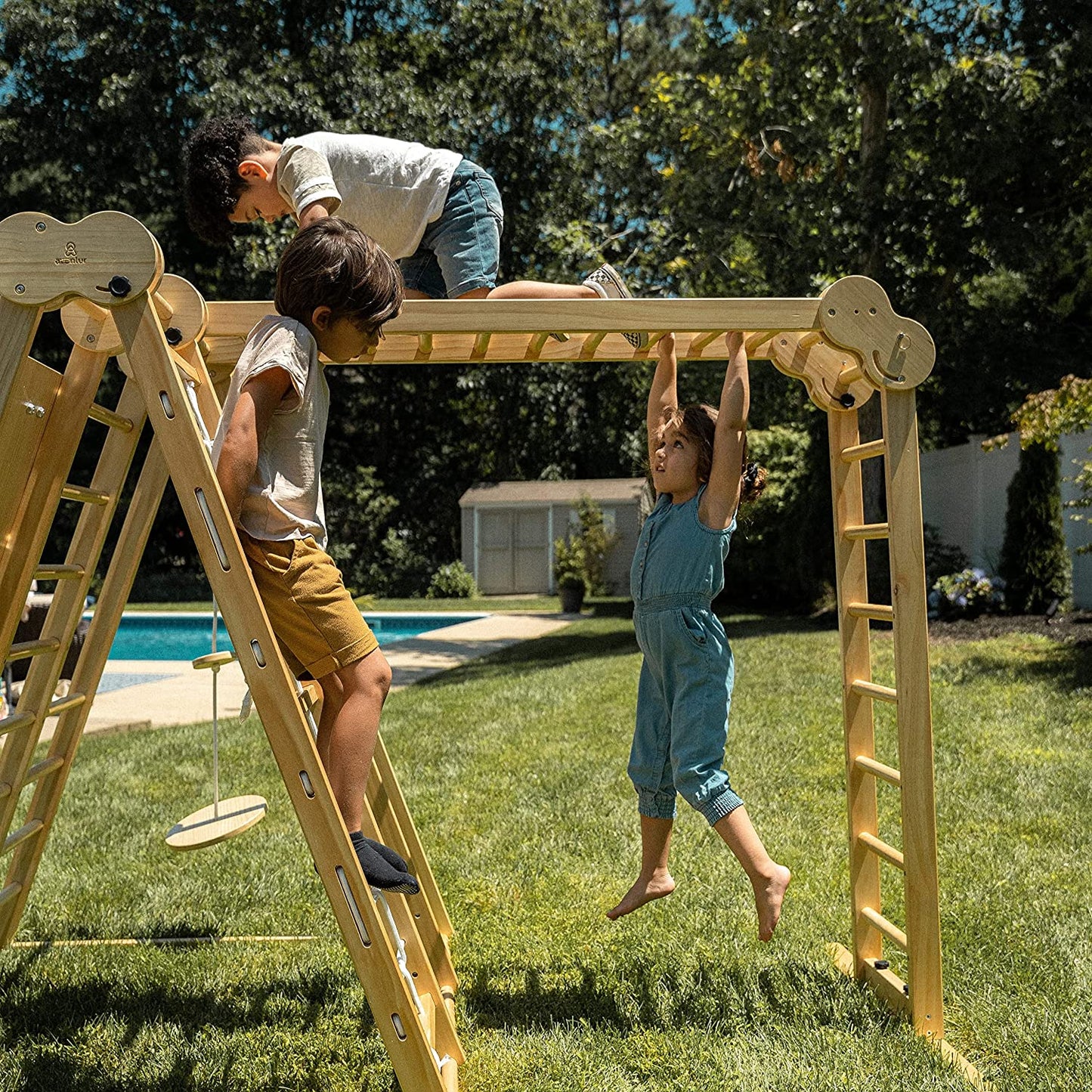 Chestnut - Outdoor and Indoor 8-in-1 Jungle Gym for Toddlers Playset.