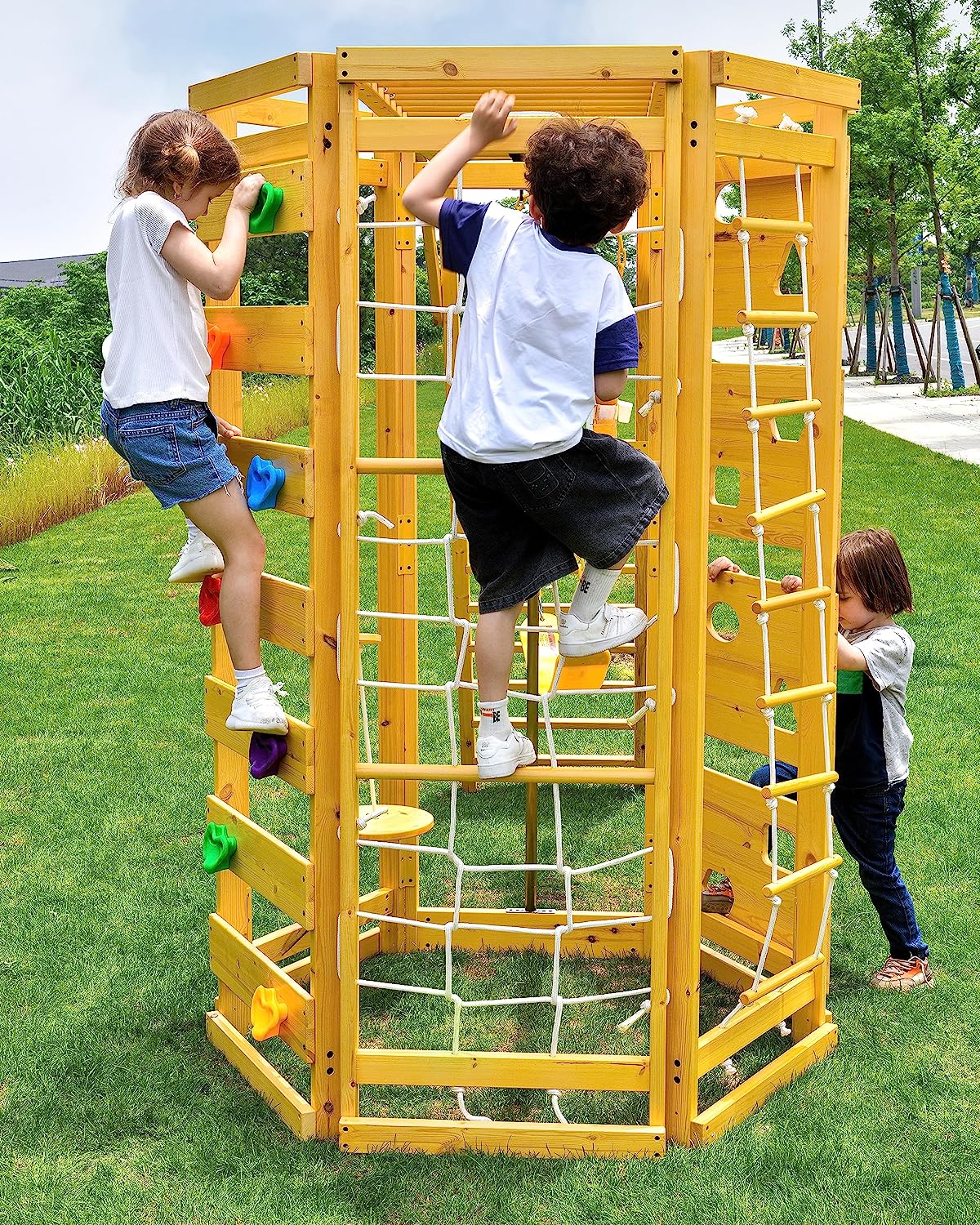 Hawthorn - Outdoor Climber with Monkey Bars, Swing, and Octagon Climber Playset.