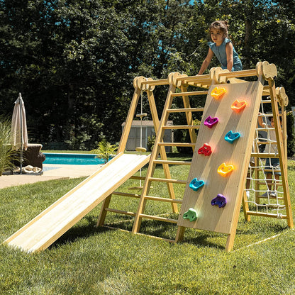 Chestnut - Outdoor and Indoor 8-in-1 Jungle Gym for Toddlers Playset.