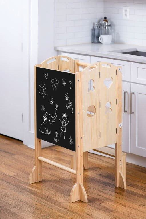 Plum - 3 in 1 Foldable Kitchen Tower, Step Stool and Chalkboard.