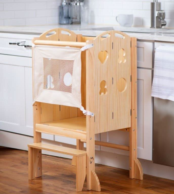 Plum - 3 in 1 Foldable Kitchen Tower, Step Stool and Chalkboard.