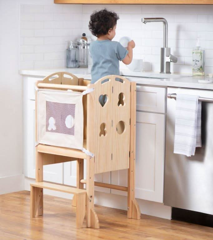 Plum - 3 in 1 Foldable Kitchen Tower, Step Stool and Chalkboard.