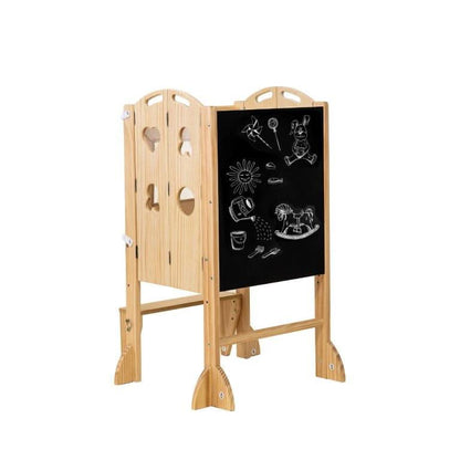 Plum - 3 in 1 Foldable Kitchen Tower, Step Stool and Chalkboard.