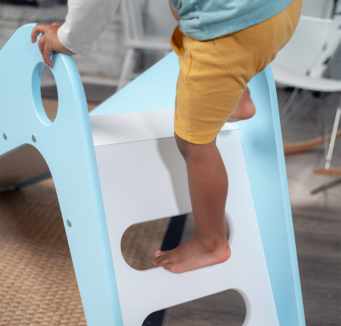 Toddler Climbing Up Manuka - Avenlur's Safe and Fun Indoor Toddler Slide in Playroom.