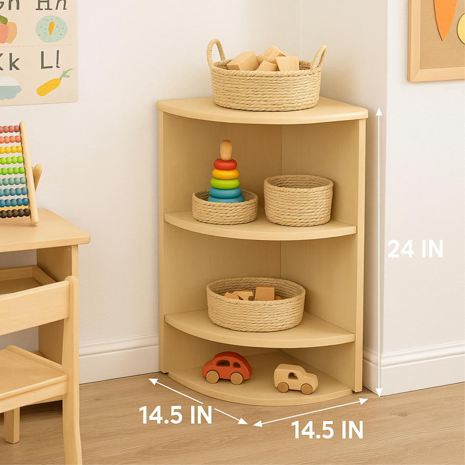 Montessori Classroom Corner Shelf - 24" Tall