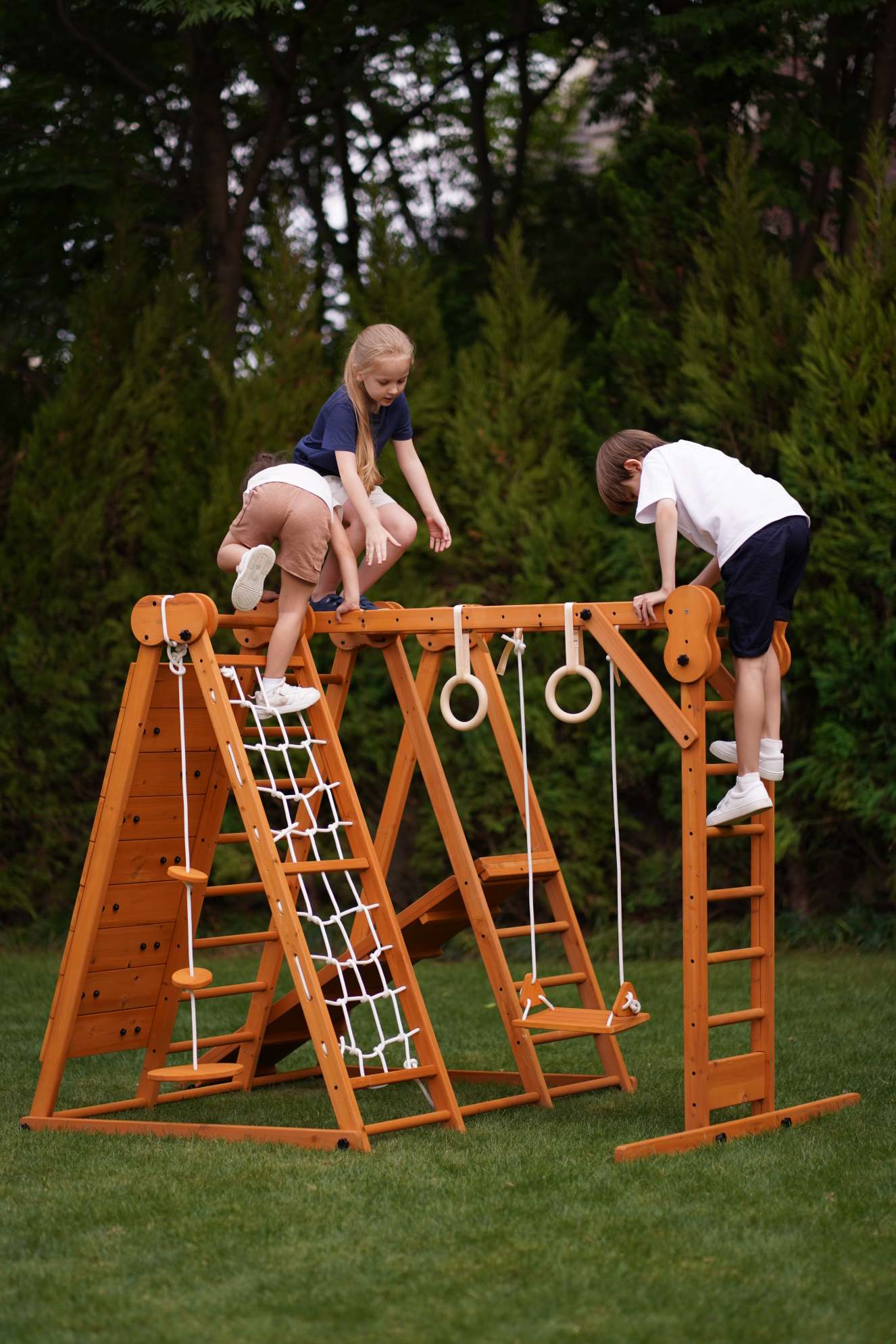 Chestnut - Outdoor and Indoor 8-in-1 Jungle Gym for Toddlers Playset.