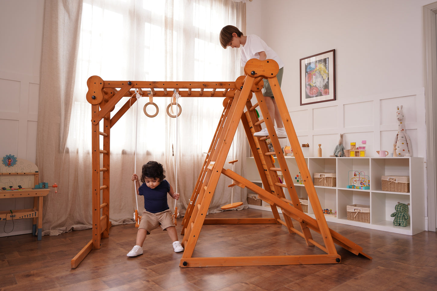 Chestnut - Outdoor and Indoor 8-in-1 Jungle Gym for Toddlers Playset.