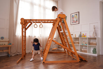 Chestnut - Outdoor and Indoor 8-in-1 Jungle Gym for Toddlers Playset.