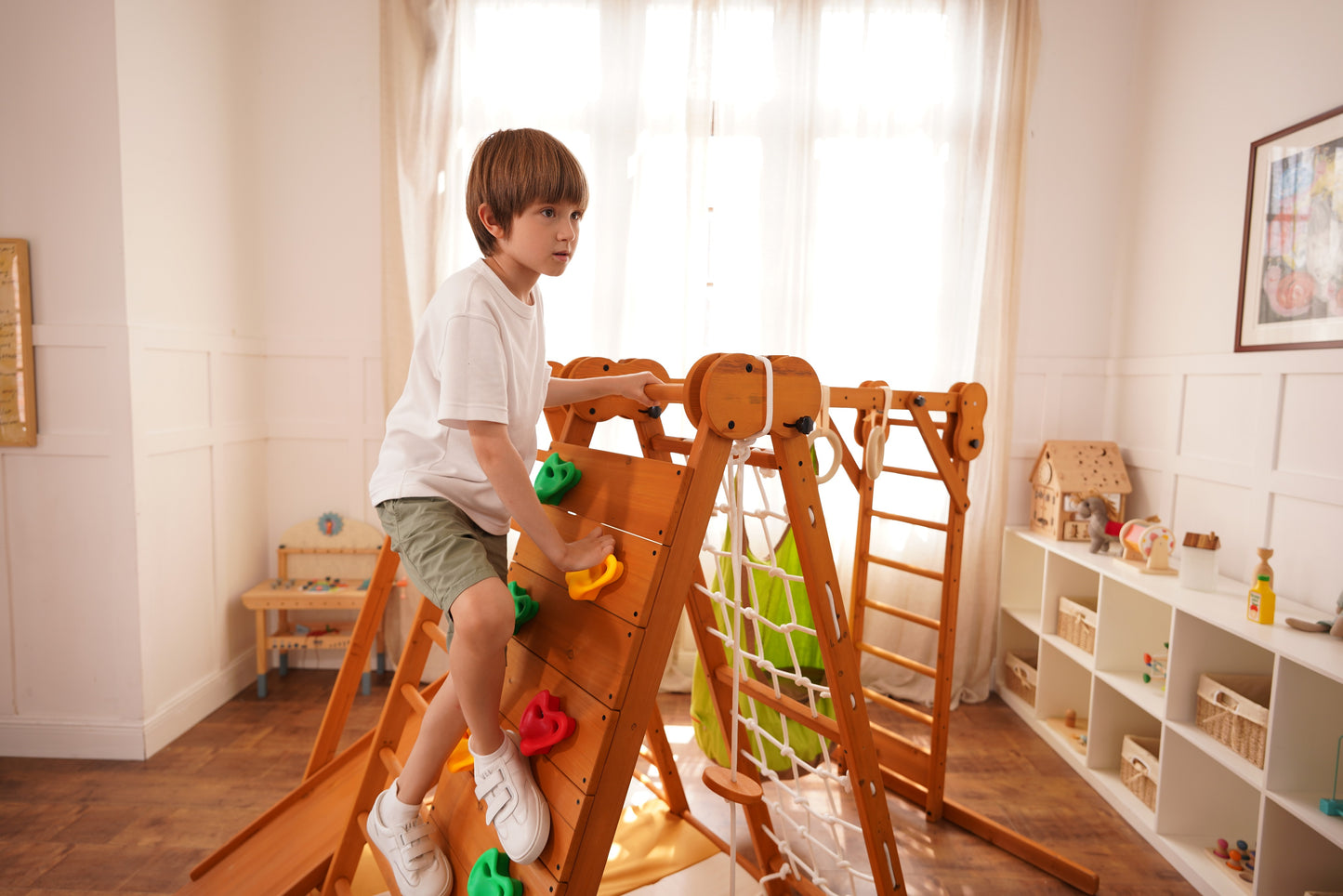 Chestnut - Outdoor and Indoor 8-in-1 Jungle Gym for Toddlers Playset.