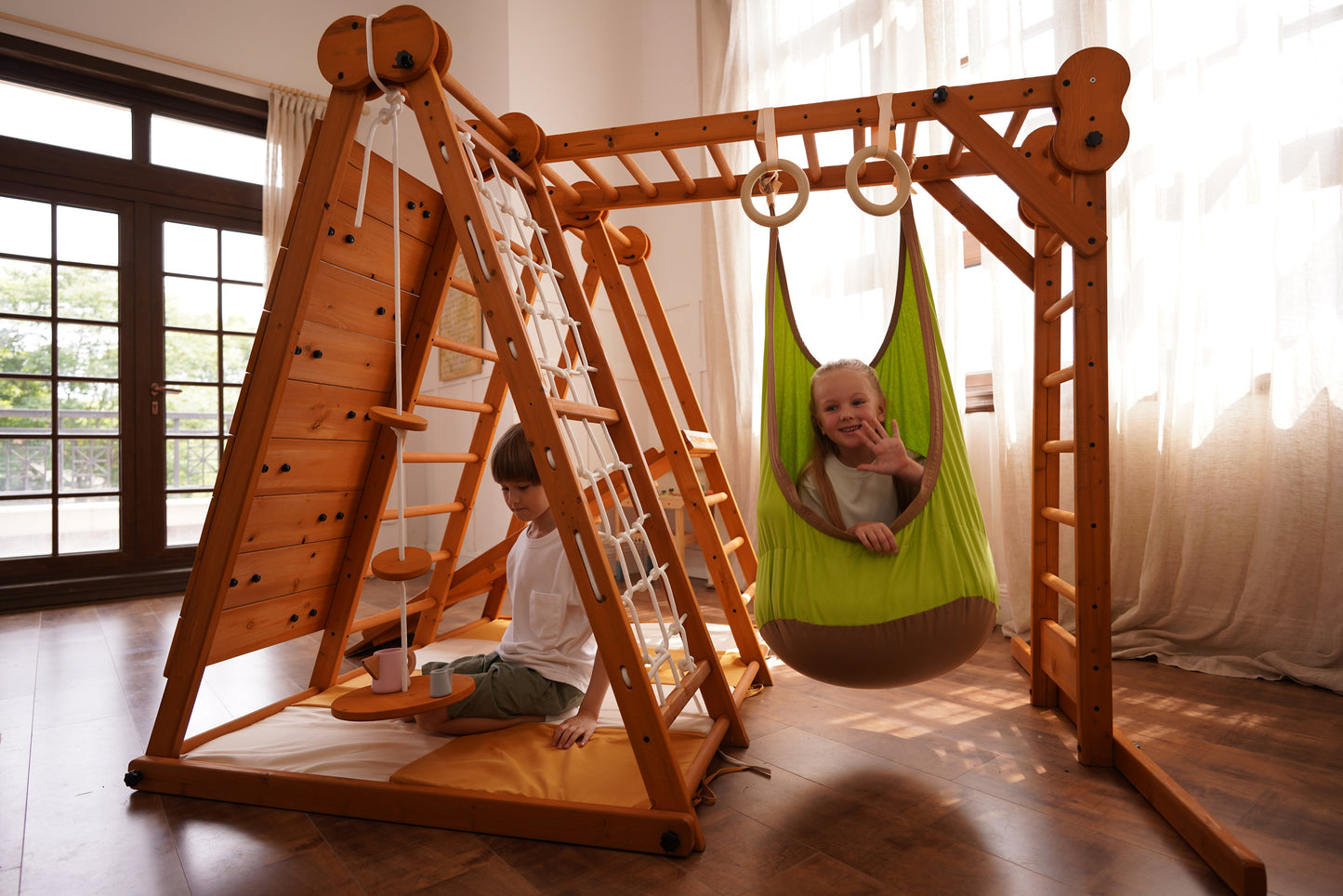 Chestnut - Outdoor and Indoor 8-in-1 Jungle Gym for Toddlers Playset.